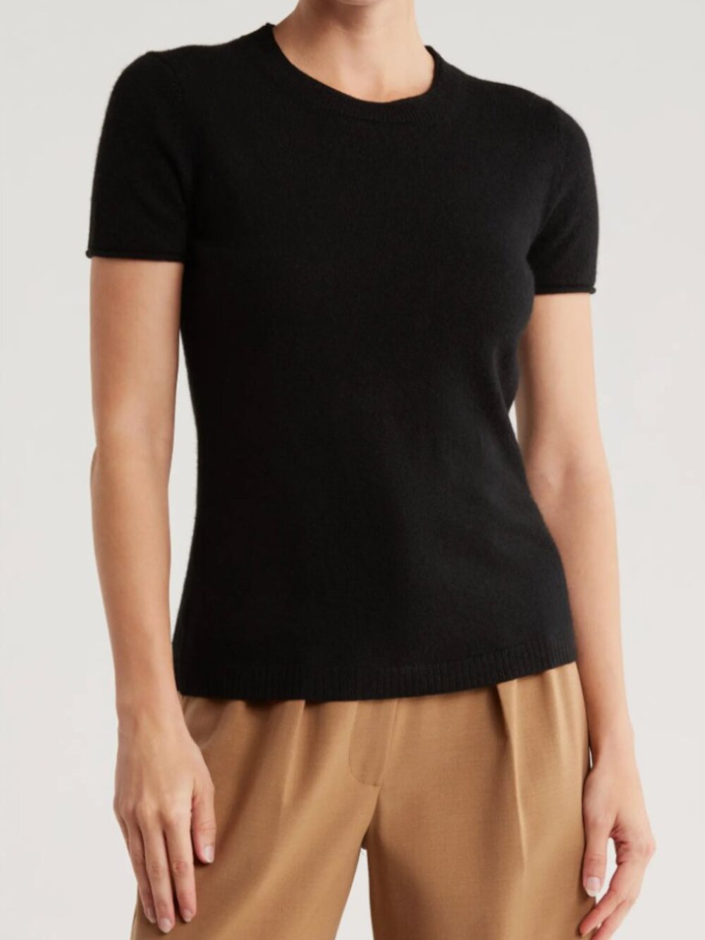 Magaschoni 100% Cashmere Black Short Sleeve Crewneck Knit Sweater XS NWT